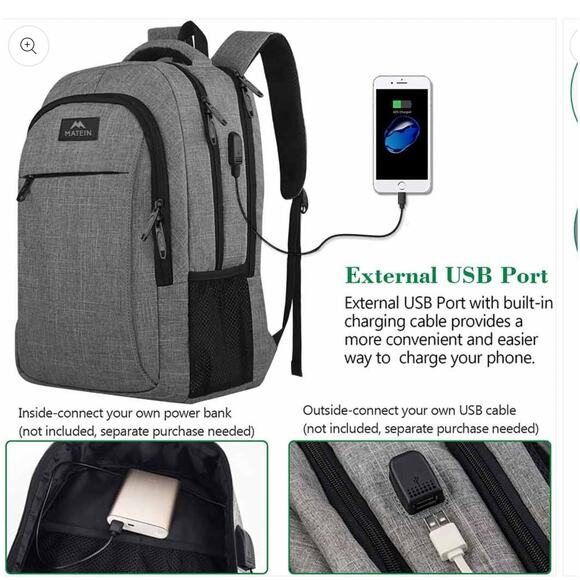 Matein Gray/Blk Backpack with USB - Picture 5 of 11